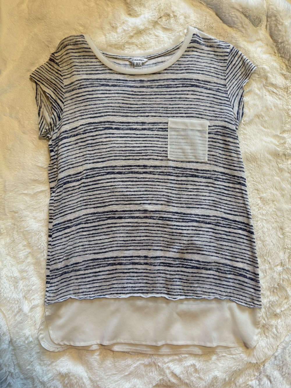 Calvin Klein Women’s Striped Short Sleeve Linen Top